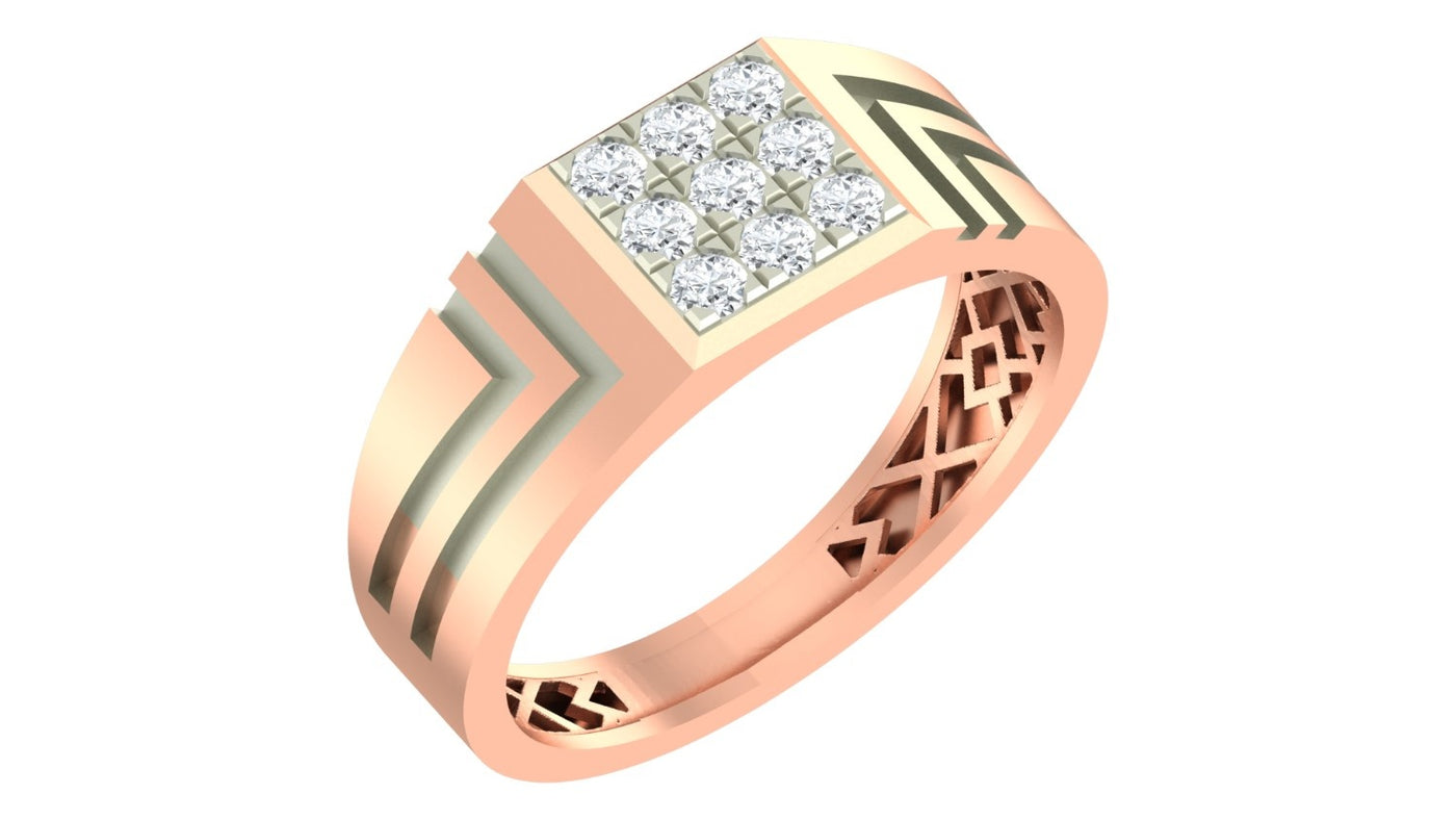 A men's rose gold ring with a square diamond cluster top, shown on a white background.