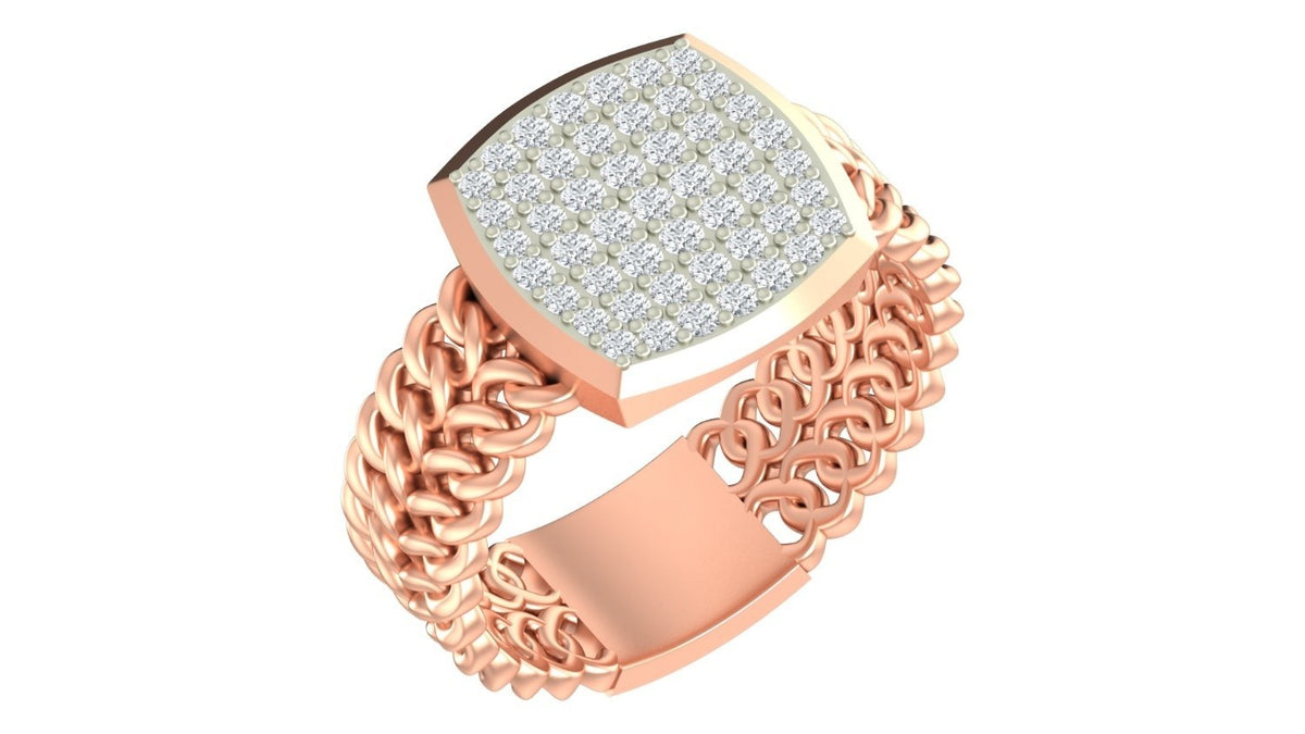 A rose gold ring with a textured gold, shown on a plain white background.