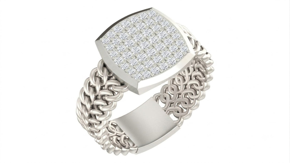 A white gold ring with a textured gold, shown on a plain white background.