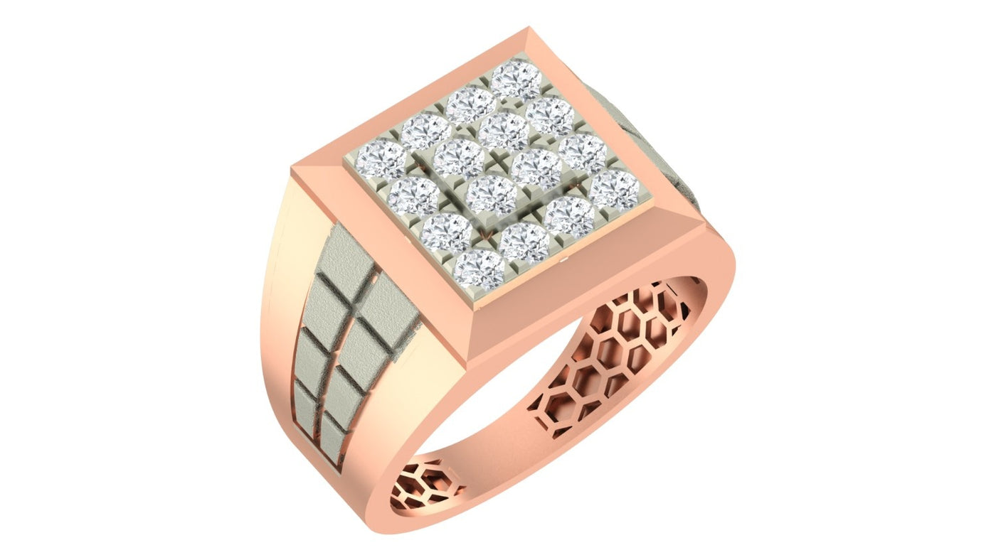 A rose gold signet ring featuring a square and textured gold, shown on a plain white background.