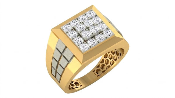 Gold & Diamond Square Ring For Men KRC20135