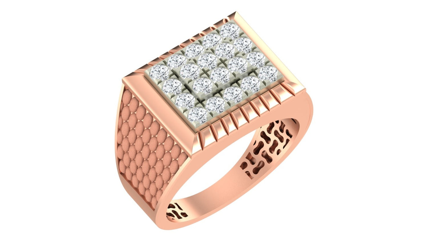 A rose gold signet ring featuring a square design, set against a plain white background.