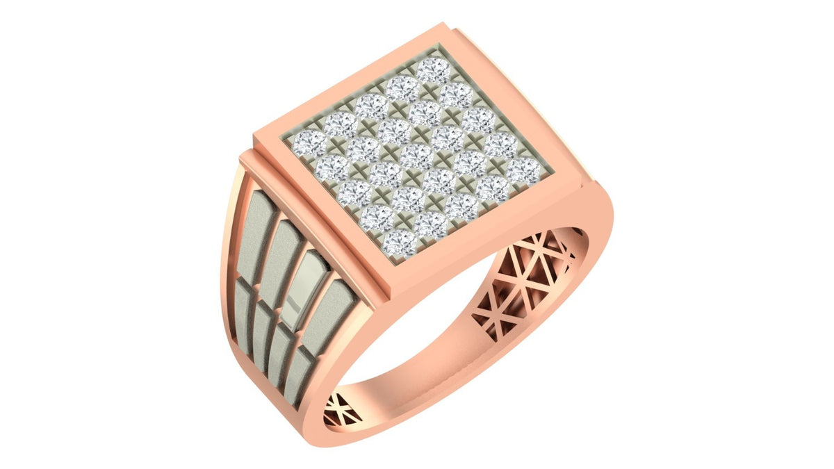 A rose gold ring with a square-shaped pavé diamond top, shown on a plain white background.