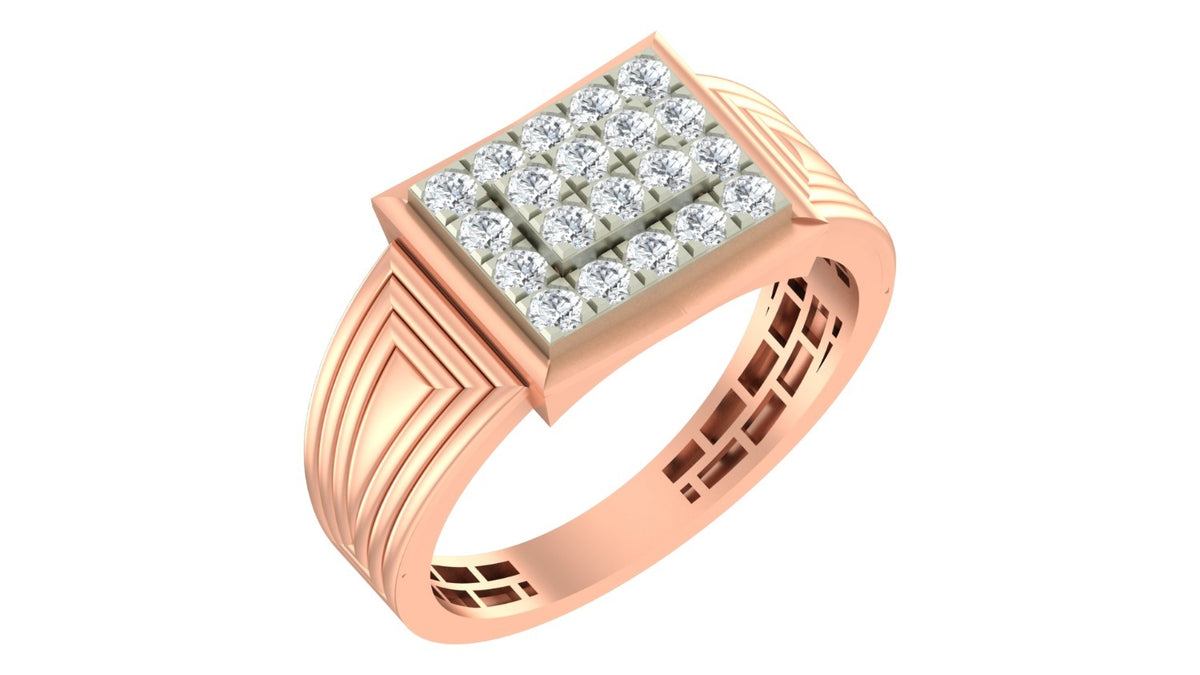 A rose gold ring with a square pavé diamond, shown on a plain white background.