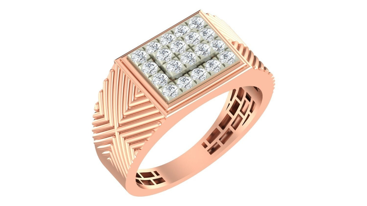 A rose gold signet-style ring with a square diamond cluster, shown on a plain white background.