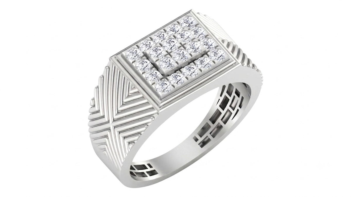 A white gold signet-style ring with a square diamond cluster, shown on a plain white background.