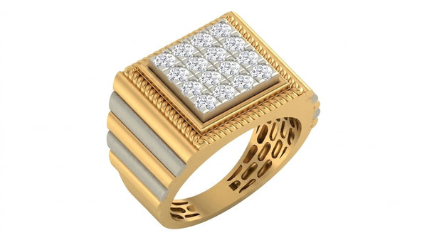 Gold & Diamond Square Ring For Men KRC20145