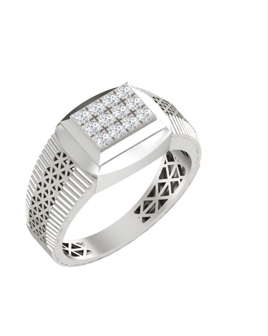 White Gold & Diamond Band Ring for Men featuring premium gold craftsmanship with natural diamond detailing and polished finish.