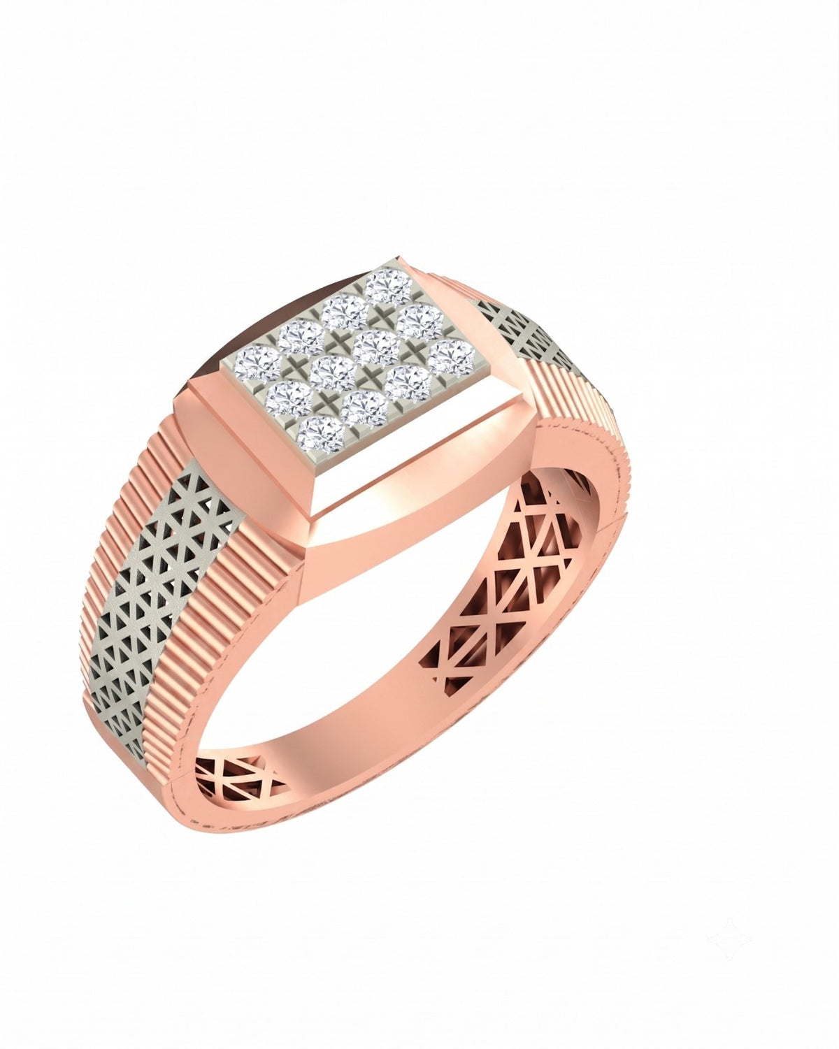 Rose Gold & Diamond Band Ring for Men featuring premium gold craftsmanship with natural diamond detailing and polished finish.