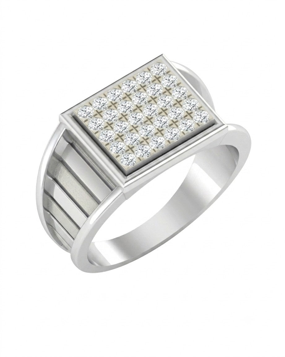 A white gold signet ring featuring a square face paved, shown on a plain white background.