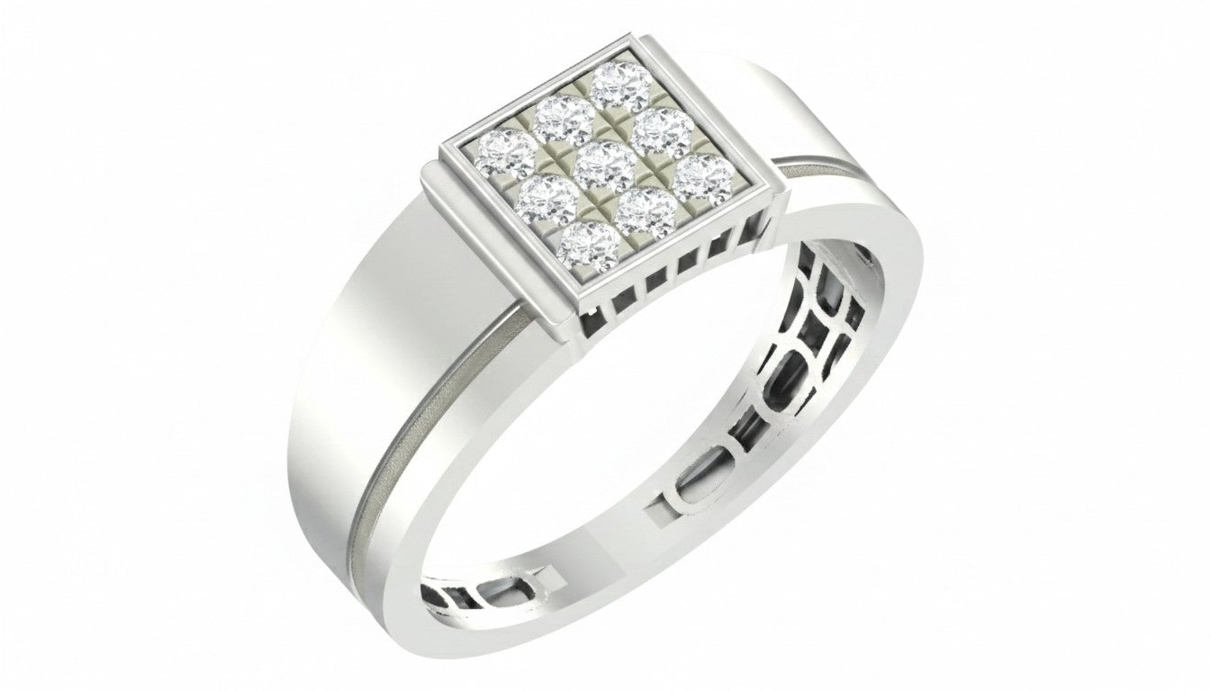 A white gold ring with a square diamond setting, shown on a plain white background.