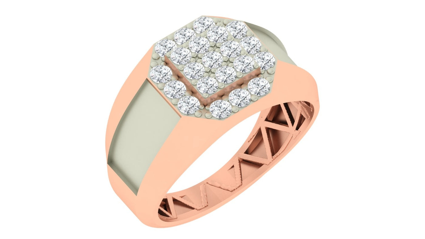 A men's ring featuring a rose gold band with a square-shaped, shown against a plain white background.