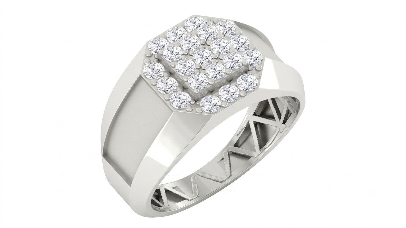 A men's ring featuring a white gold band with a square-shaped, shown against a plain white background.