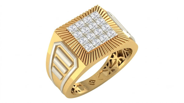 Gold & Diamond Square Ring For Men KRC20171
