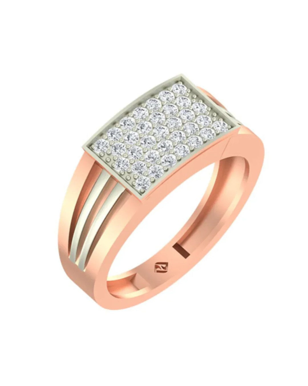 A rose gold ring with a square-shaped pavé diamond top, shown on a plain white background.