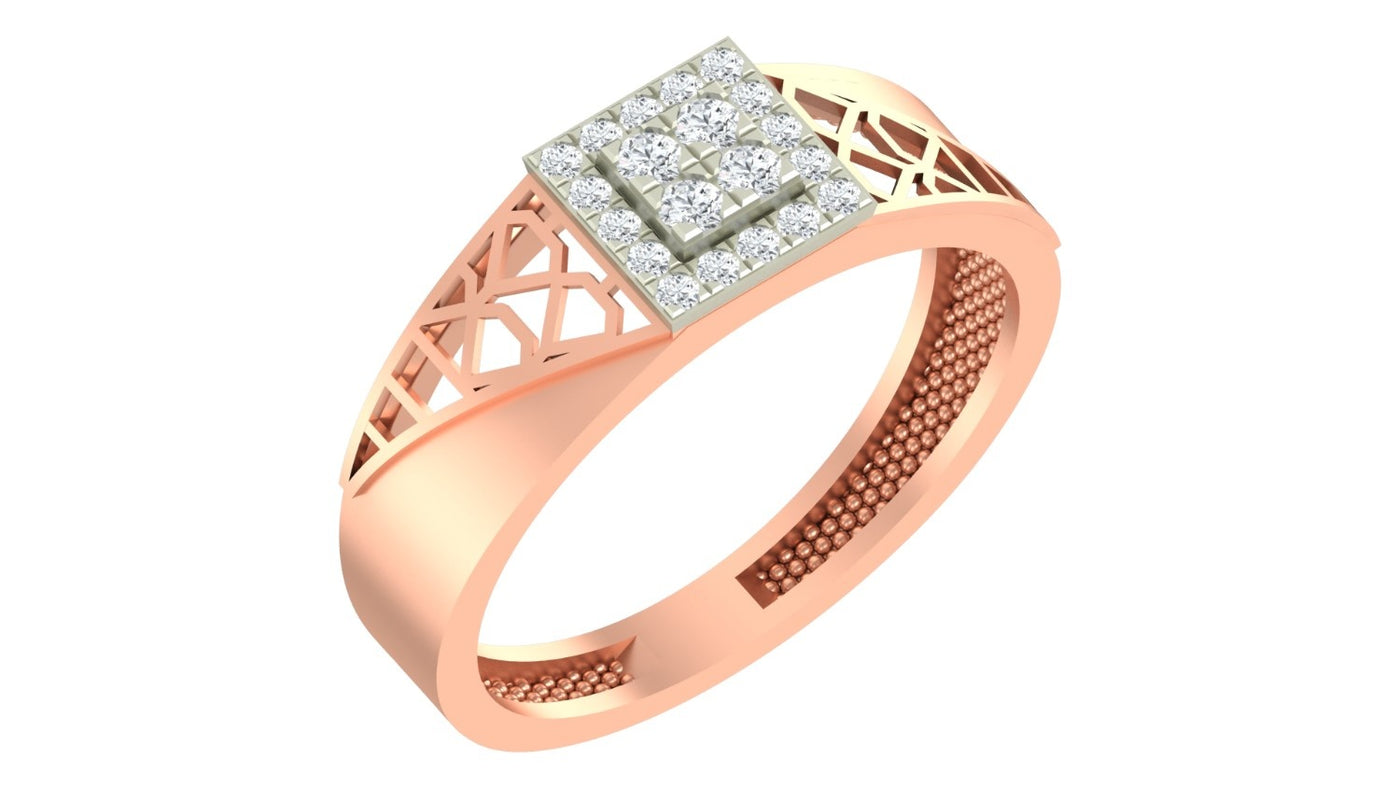 A rose gold ring with a square diamond cluster setting, on a clean white background.