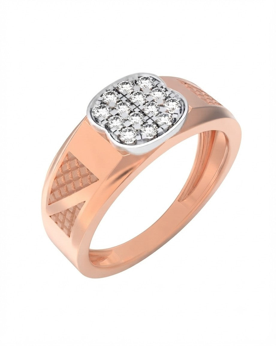 A rose gold ring with a square-shaped pavé diamond top, shown on a plain white background.