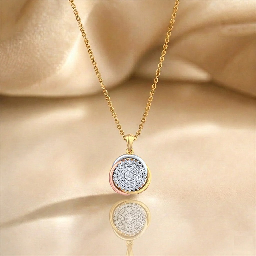 Multicolored pendant with a central diamond design on a beige background