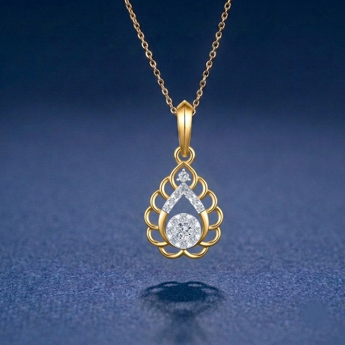 Gold with a decorative pendant on a blue background