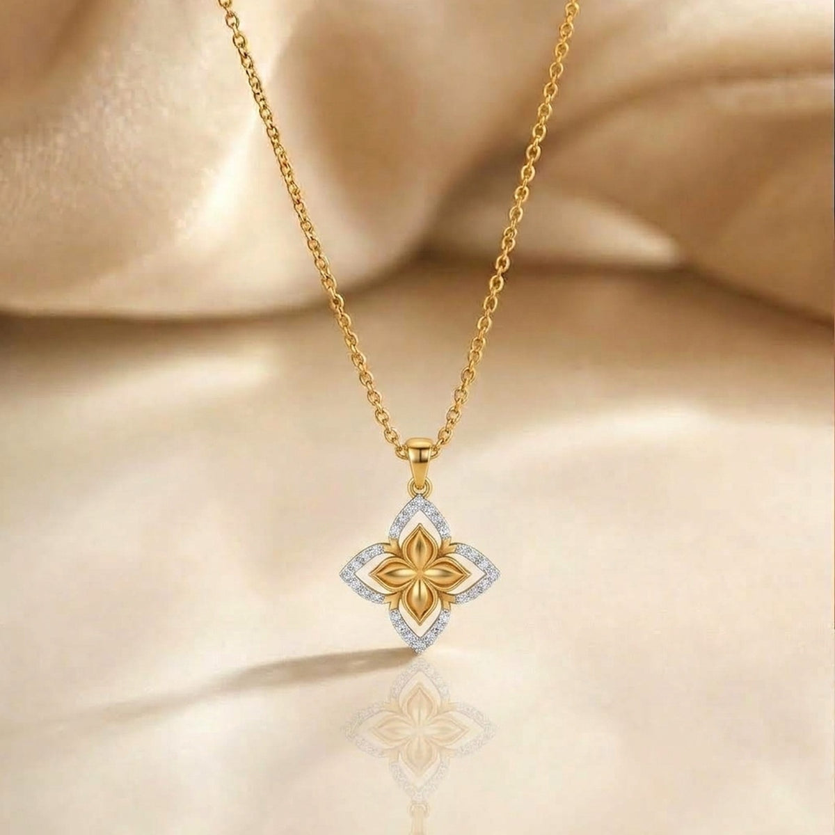 Gold and diamond floral pendant on blur background