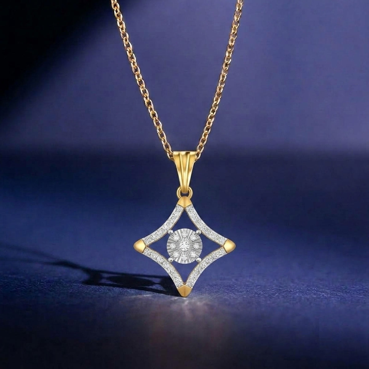 Gold & diamond Partywear Pendant set blue background