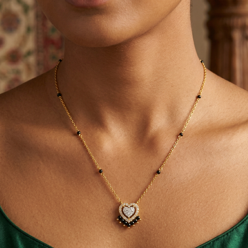 Gold & Diamond Heart Mangalsutra For Women KRC50167