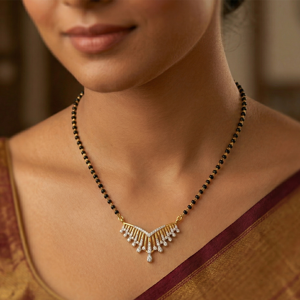 Gold & Diamond Bridal Floral Mangalsutra For Women KRC50186