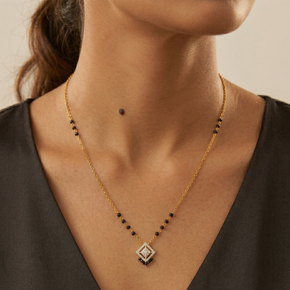 Gold & Diamond Beaded Mangalsutra For Women KRC50200