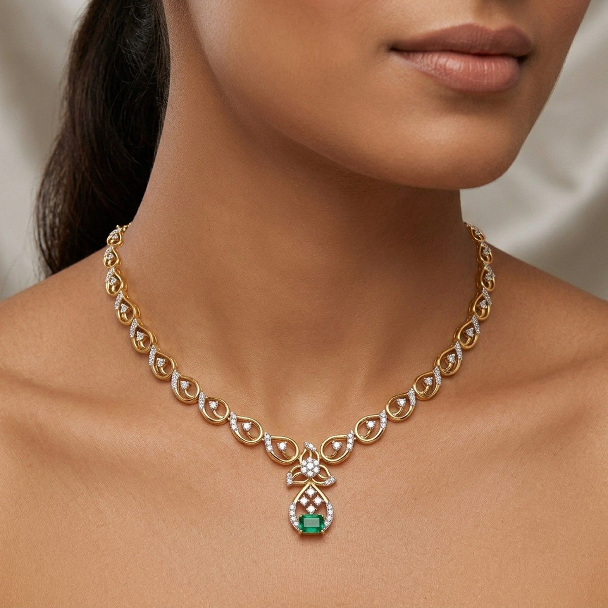 Gold & Diamond Gemstone Necklace Set | KRC60104N | Kesav Diamond