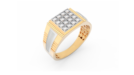 18K Gold & Diamond Square Ring For Men KRC60125