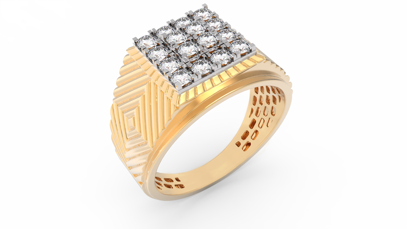 Gold & Diamond Square Ring For Men KRC20234