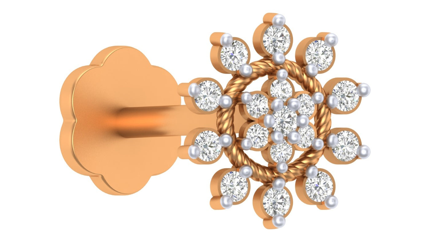 Rose gold nose with diamond-like stones on a white background