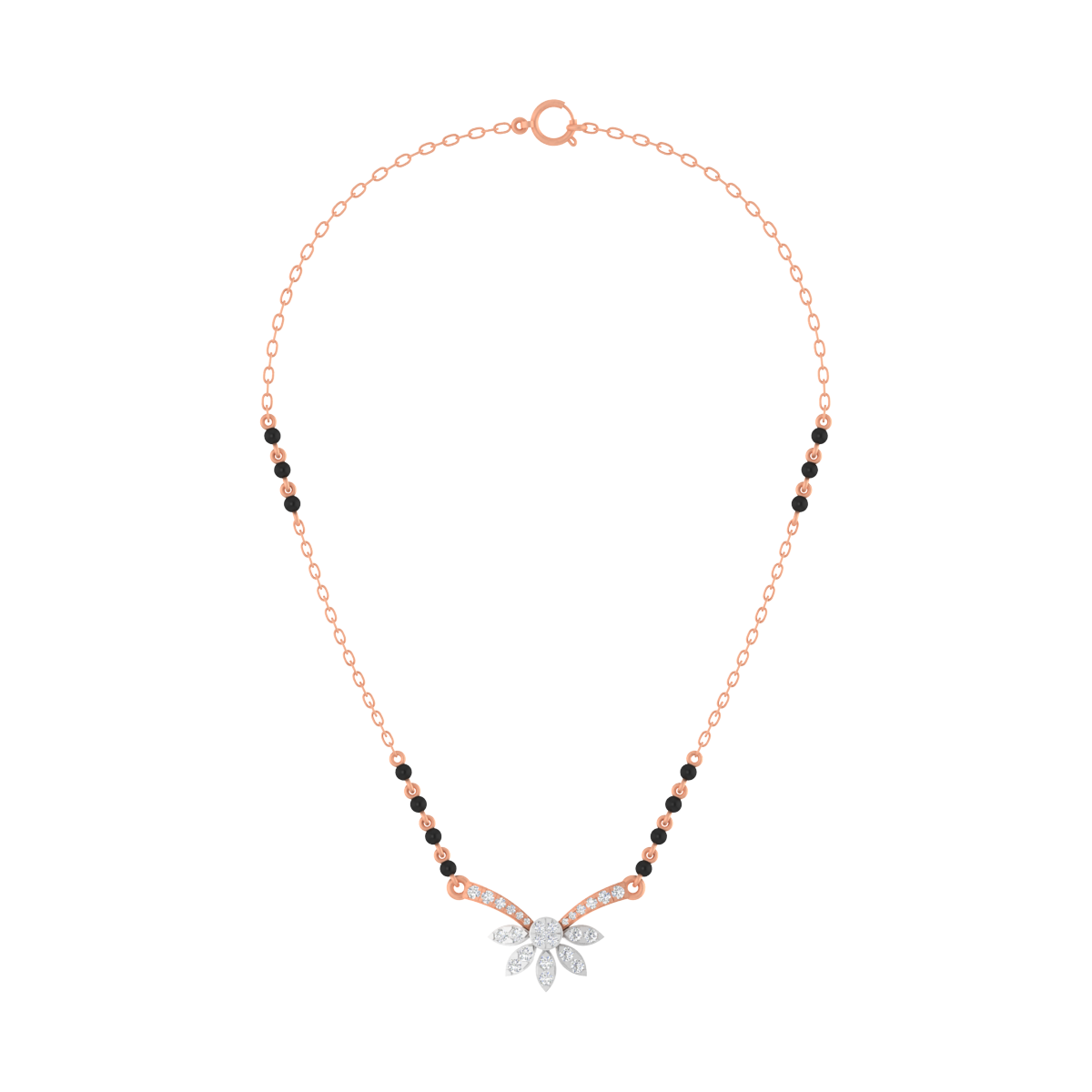 Gold & Diamond Floral Beaded Mangalsutra For Women KRC50144