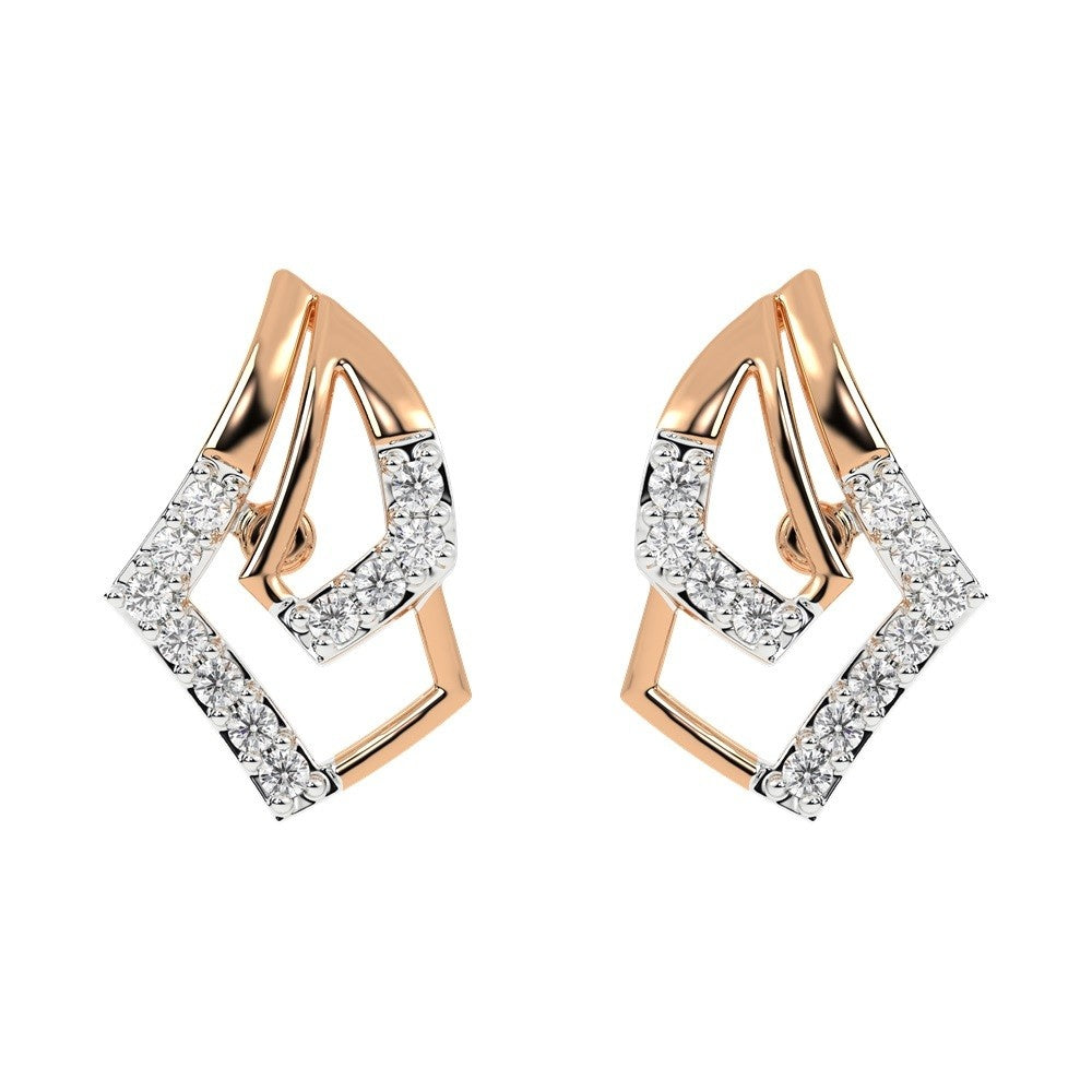 Rose gold and diamond stud earrings on a white background