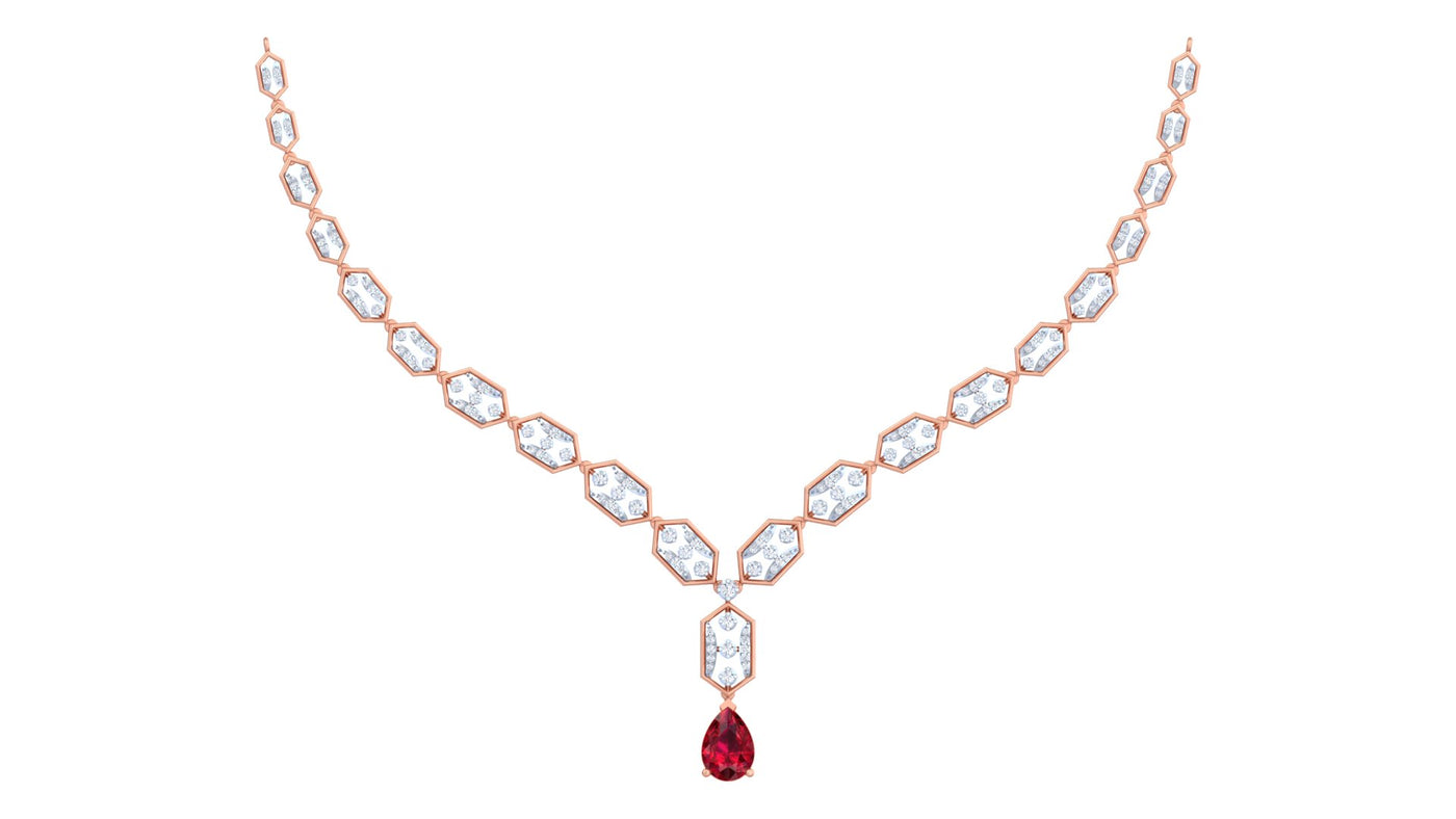 14K Gold & Diamond Gemstone Necklace Set KRH44131NR