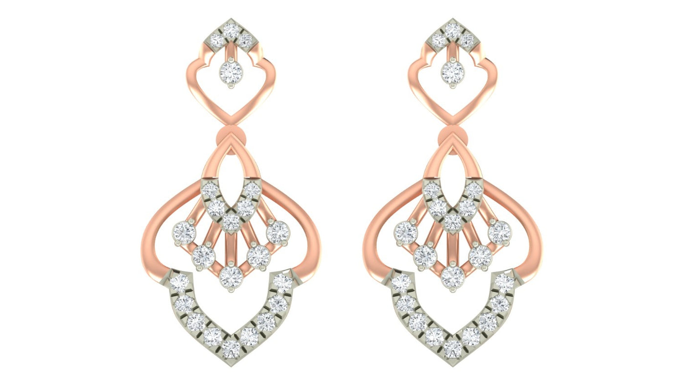 Rose gold and diamond earrings with diamond accents on a white background
