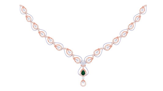 14K Gold & Diamond Gemstone Necklace Set KRI44010NG