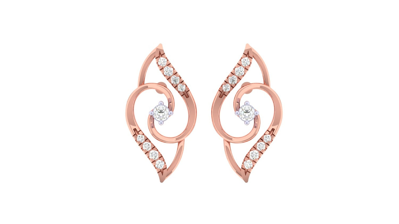Rose gold and diamond stud earring  on a white background.