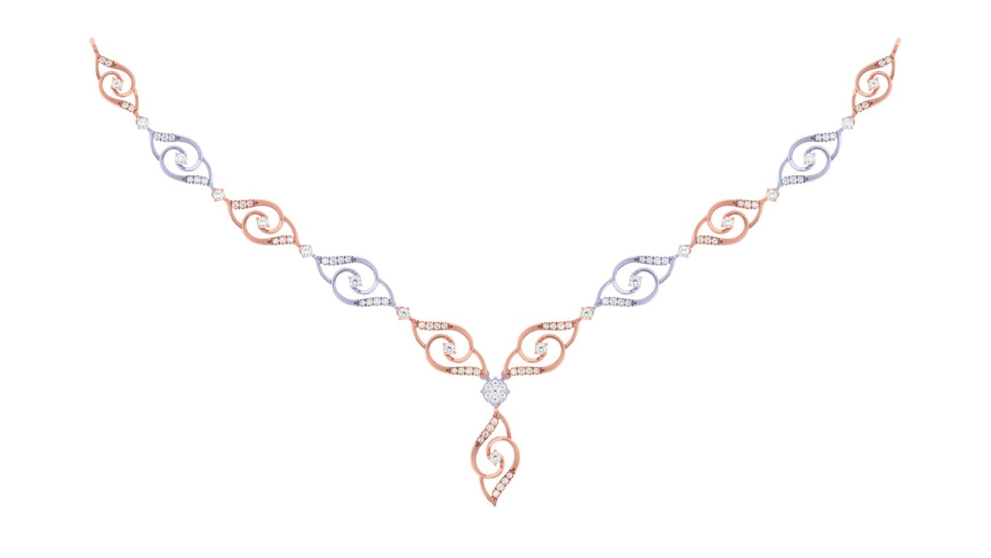 Rose gold and diamond V-shaped necklace, displayed on a solid white background.