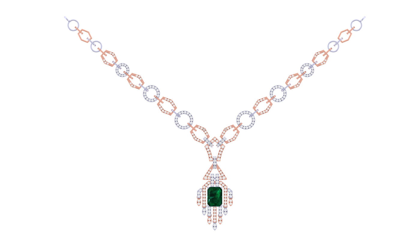 14K Gold & Diamond Gemstone Necklace Set KRI44016NG