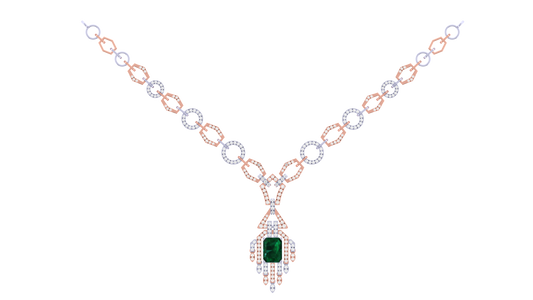 14K Gold & Diamond Gemstone Necklace Set KRI44016NG