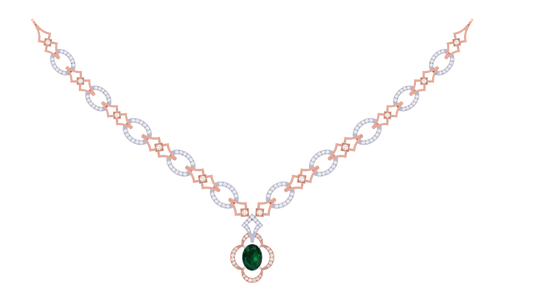 14K Gold & Diamond Gemstone Necklace Set KRI44017NR
