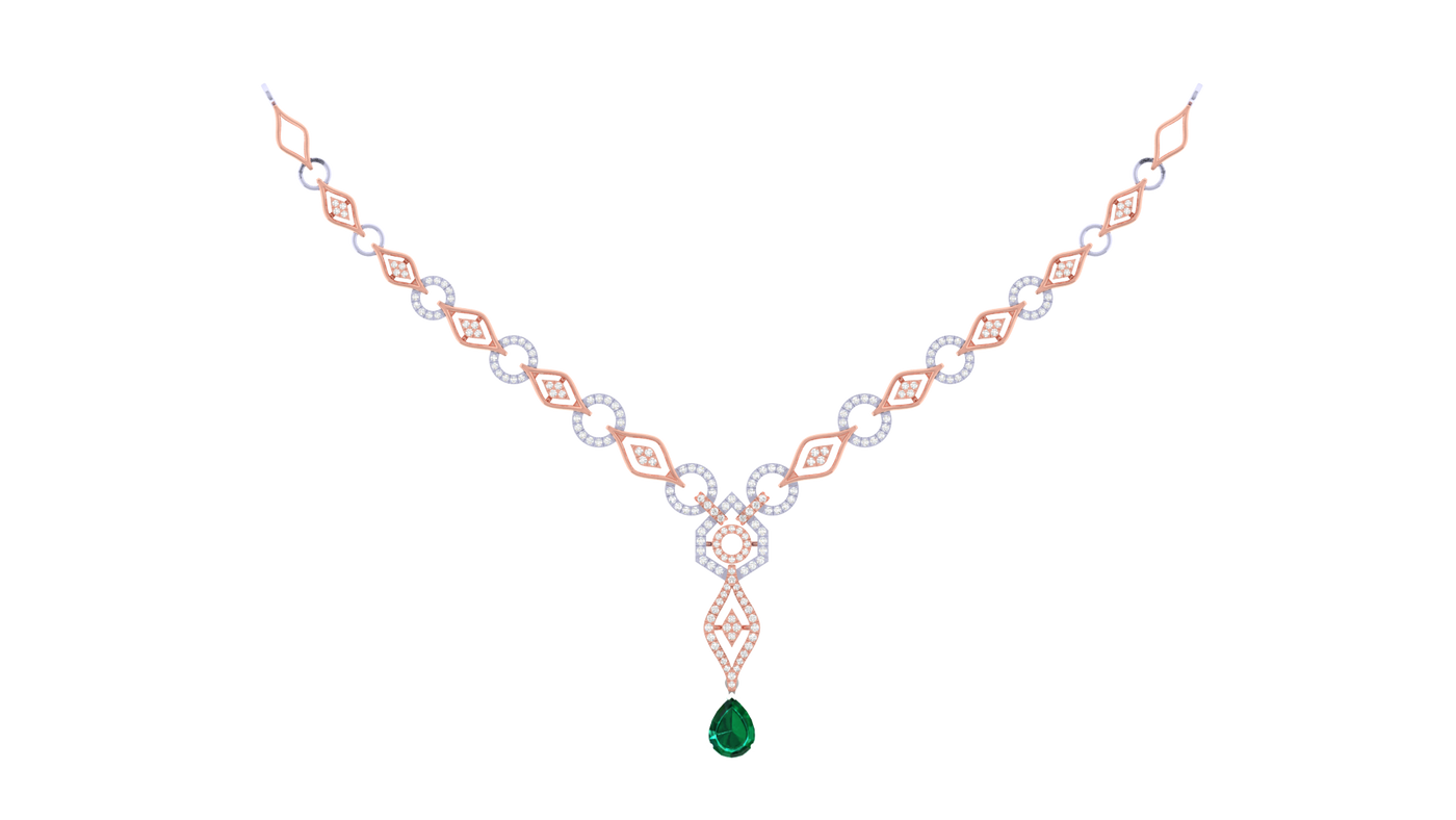 14K Gold & Diamond Gemstone Necklace Set KRI44019N