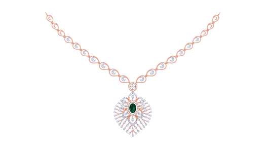14K Gold & Diamond Gemstone Necklace Set KRI44020NR