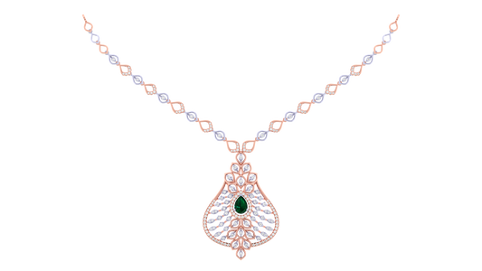 14K Gold & Diamond Gemstone Necklace Set KRI44022NG