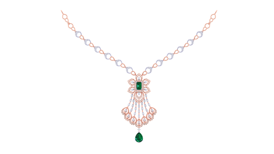 14K Gold & Diamond Gemstone Necklace Set KRI44023NR