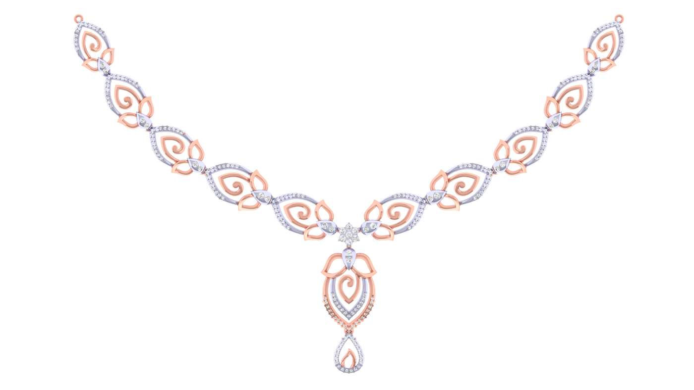 Ornate necklace with intricate design on a white background