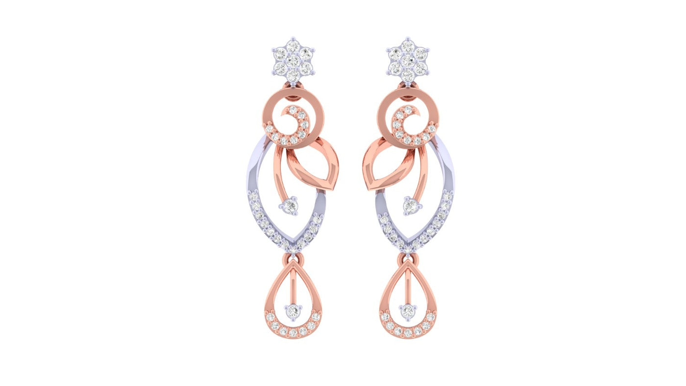 Rose gold and diamond earrings with diamond accents on a white background