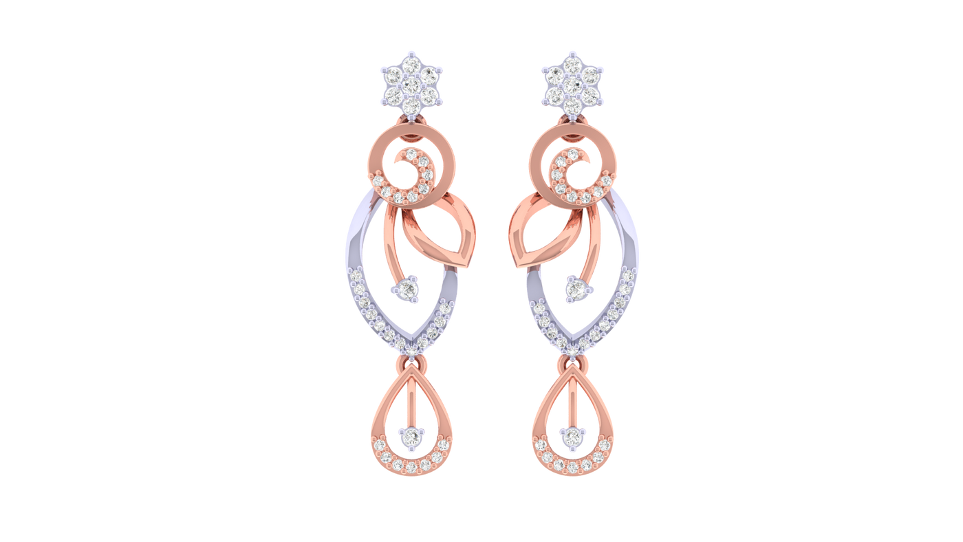 Rose gold and diamond earrings with diamond accents on a white background