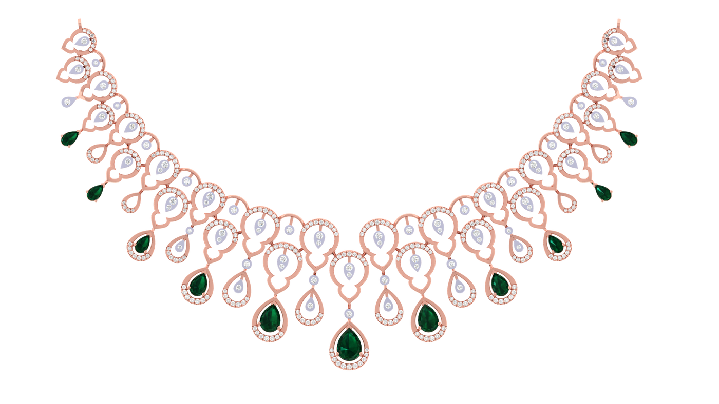 14K Gold & Diamond Gemstone Necklace Set KRI44029NR